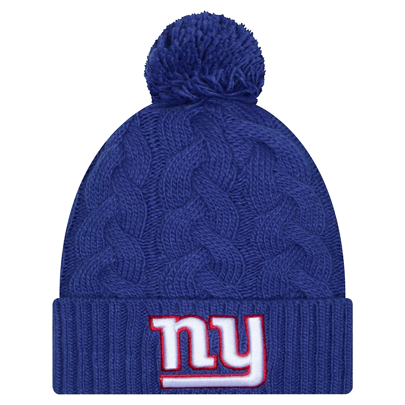 Girls Youth New Era Royal New York Giants Cabled Cuffed Knit Hat with Pom