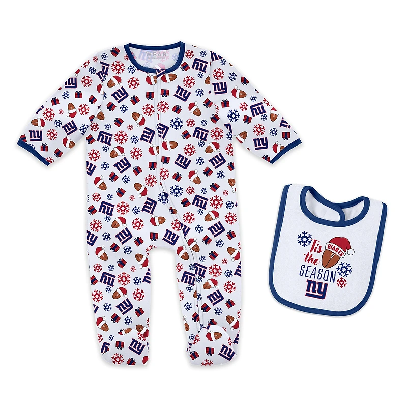 Infant & Newborn WEAR by Erin Andrews New York Giants Holiday Full-Zip Sleeper Bib Set