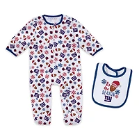 Infant & Newborn WEAR by Erin Andrews New York Giants Holiday Full-Zip Sleeper Bib Set
