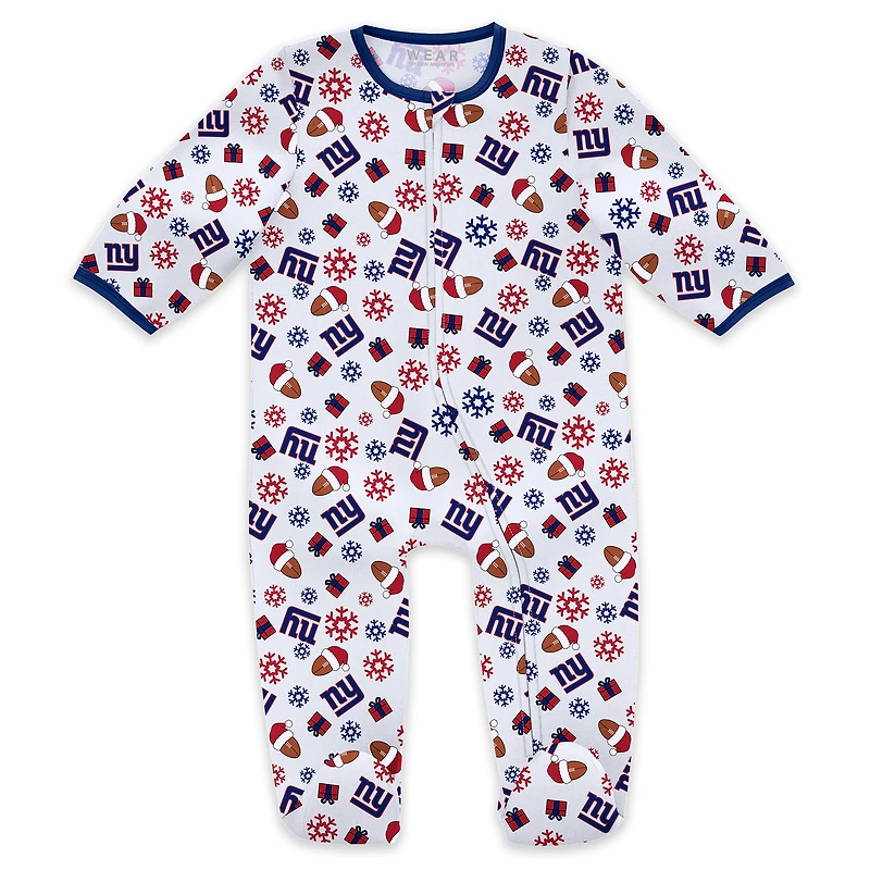 Infant & Newborn WEAR by Erin Andrews New York Giants Holiday Full-Zip Sleeper Bib Set