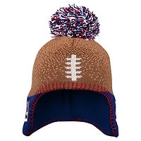 Bonnet tricoté marron pour bébé avec pompon et motif tête de football des New York Giants