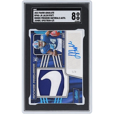 Jalin Hyatt New York Giants Autographed 2023 Panini Absolute Spectrum Rookie Premiere Materials Dual-Color Nike Logo Jumbo Relic #RPMA-JH #4/5 SGC Authenticated 8 Rookie Card