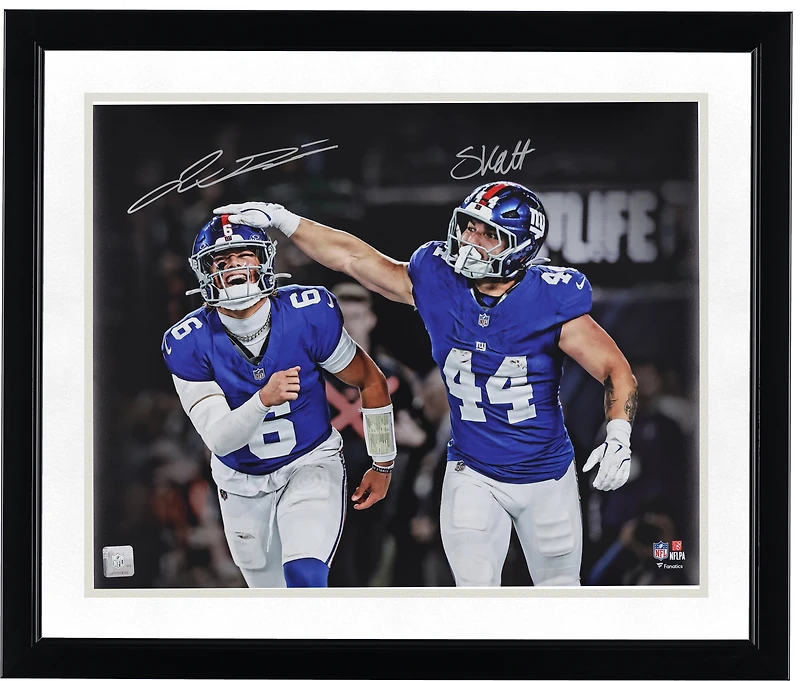 Jaxson Dart & Cam Skattebo New York Giants Autographed 16" x 20" Touchdown Celebration vs. Philadelphia Eagles Photograph