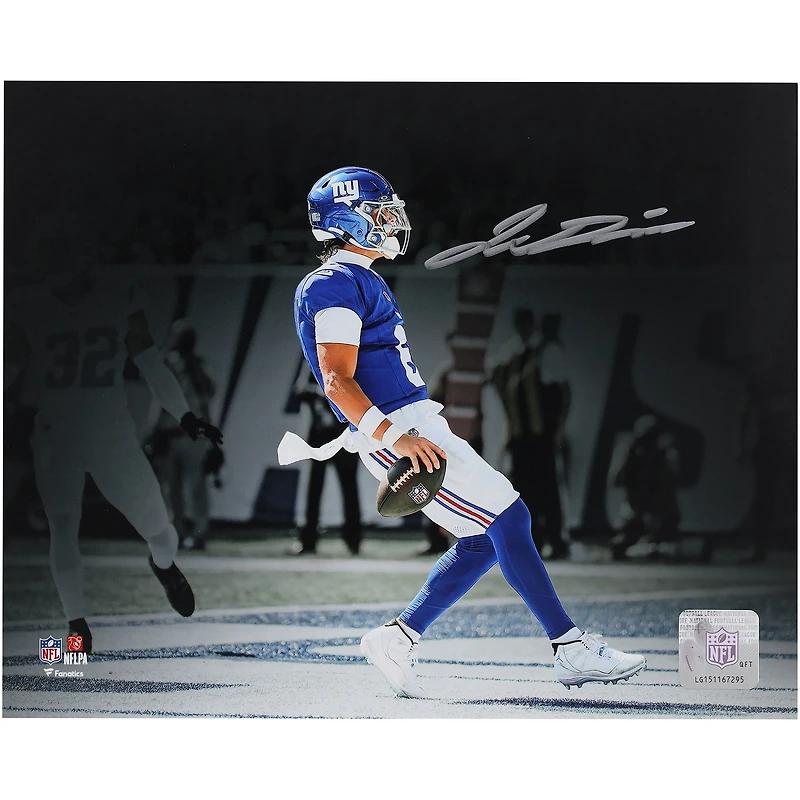 Jaxson Dart New York Giants Autographed 8" x 10" Touchdown Spotlight Photograph