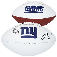 Ballon de football Franklin White Panel autographié par Justin Tuck des New York Giants avec l'inscription « 2x SB Champs »