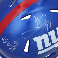 Casque Riddell Speed Mini autographié par Justin Tuck des New York Giants avec inscription « 2x SB Champs »