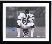 Lawrence Taylor New York Giants Autographed 16" x 20" Helmet Sit Photograph with "HOF 99" Inscription - Blue Ink