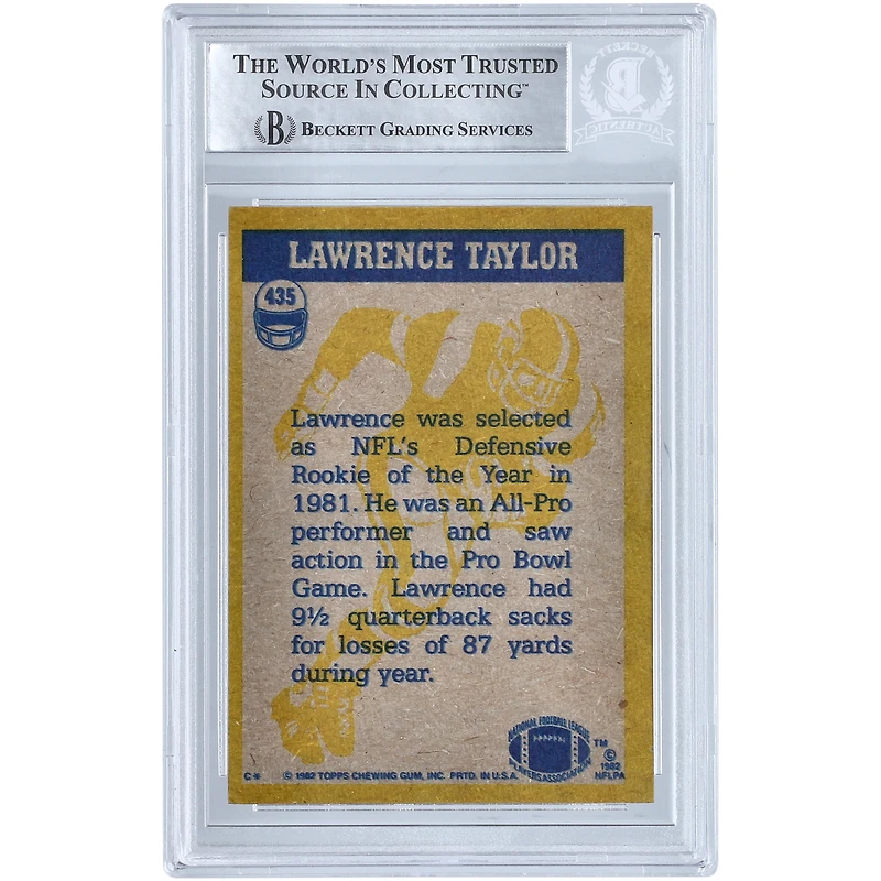 Lawrence Taylor New York Giants Autographed 1982 Topps In Action #435 Beckett Fanatics Witnessed Authenticated Rookie Card