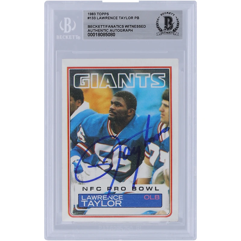 Lawrence Taylor New York Giants Autographié 1983 Topps #133 Beckett Fanatics Witnessed Authenticated Card