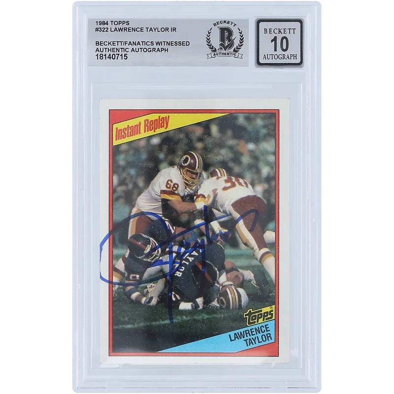 Lawrence Taylor New York Giants Autographié 1984 Topps Instant Replay #322 Beckett Fanatics Witnessed Authenticated 10 Card