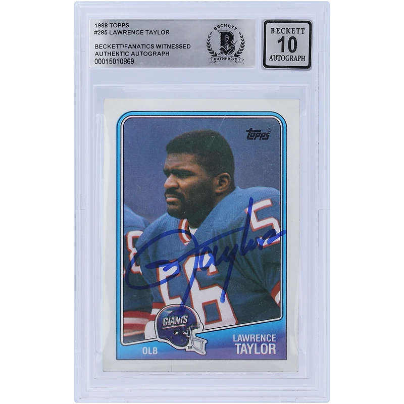 Lawrence Taylor New York Giants Autographed 1988 Topps #285 Beckett Fanatics Witnessed Authenticated 10 Card