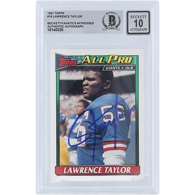 Lawrence Taylor New York Giants Autographié 1991 Topps #16 Beckett Fanatics Witnessed Authenticed 10 Card
