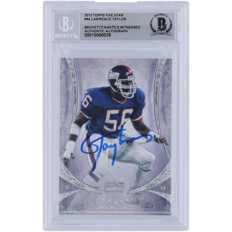 Lawrence Taylor New York Giants Autographié 2013 Topps Five Stars #94 #/208 Beckett Fanatics Witnessed Authenticated Card