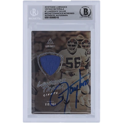 Lawrence Taylor New York Giants Autographié 2018 Panini Luminance Vintage Materials Jersey Relic #7 Beckett Fanatics Witnessed Authenticated Card