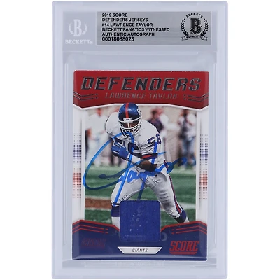 Lawrence Taylor New York Giants Autographié 2019 Panini Score Defenders Jersey Relic #D-14 Beckett Fanatics Witnessed Authenticated Card