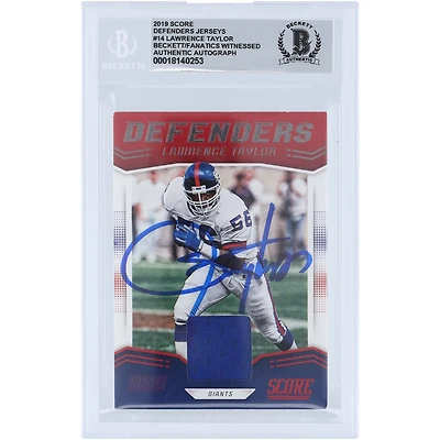 Lawrence Taylor New York Giants Autographié 2019 Panini Score Defenders Jersey Relic #D-14 Beckett Fanatics Witnessed Authenticated 10 Card