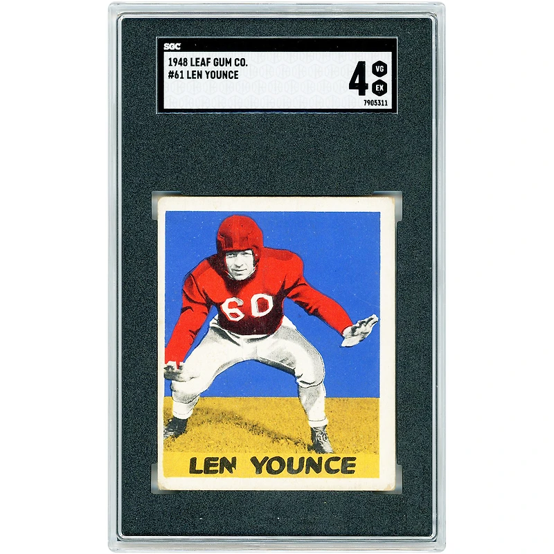Carte de recrue Len Younce, New York Giants, 1948, Leaf Gum Co., n° 61, authentifiée SGC 4