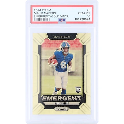 Malik Nabers New York Giants 2024 Panini Prizm Emergent Gold Vinyl Prizm #6 #3/5 PSA Authenticated 10 Rookie Card