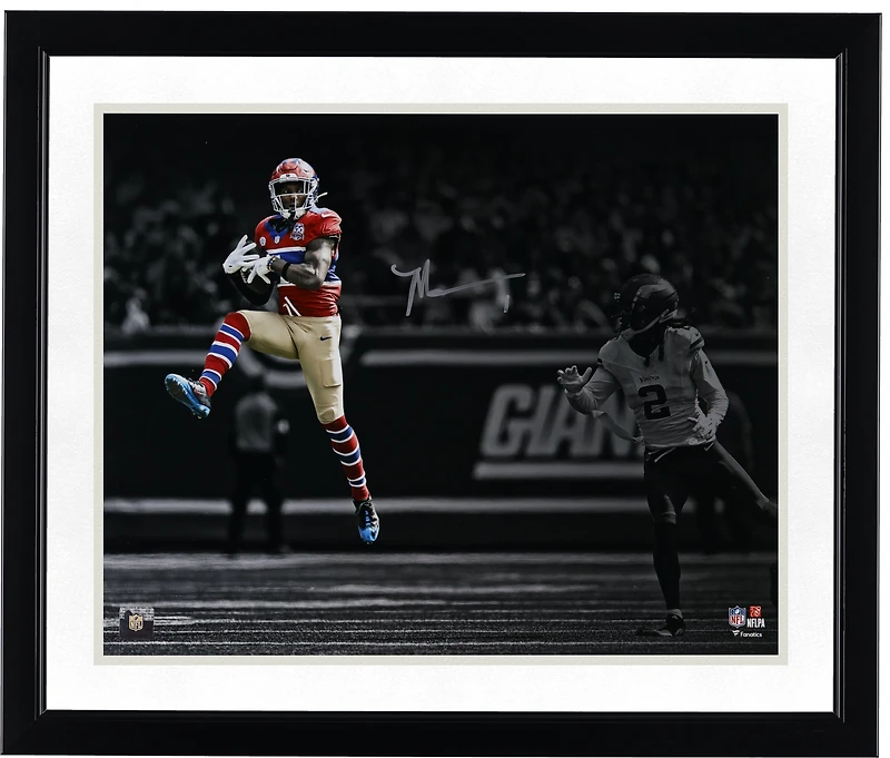 Malik Nabers New York Giants Autographed 16" x 20" Leaping Catch Photograph