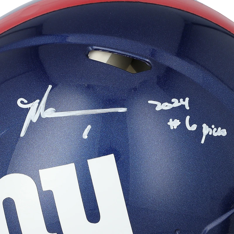 Malik Nabers New York Giants Autographed Riddell Speed Authentic Helmet with "2024 #6 Pick" Inscription