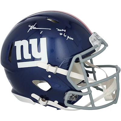 Casque Riddell Speed ​​Authentic autographié par Malik Nabers des Giants de New York avec inscription « 2024 #6 Pick »