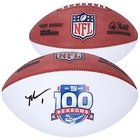 Ballon de football américain Wilson à panneau blanc autographié par Malik Nabers des Giants de New York, édition spéciale 100e saison.