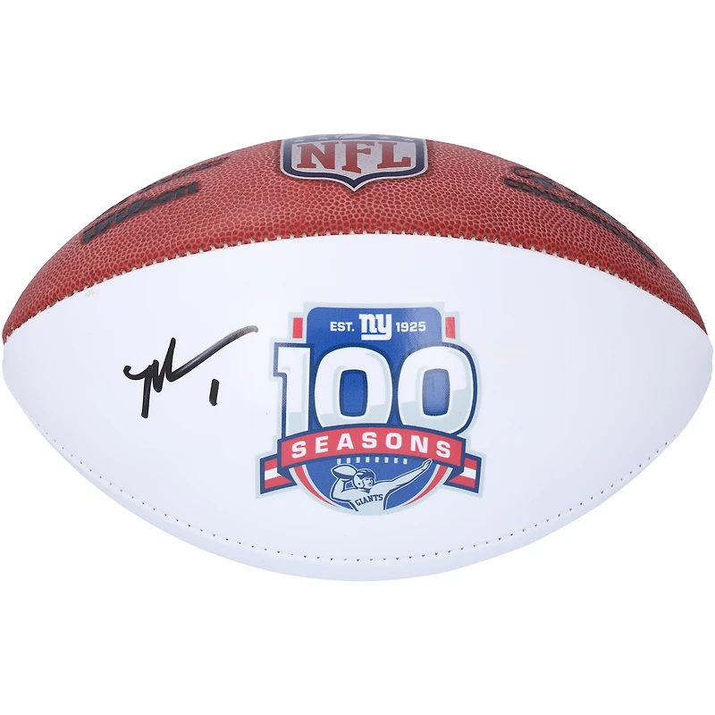 Malik Nabers New York Giants Autographed Wilson 100th Season White Panel Football