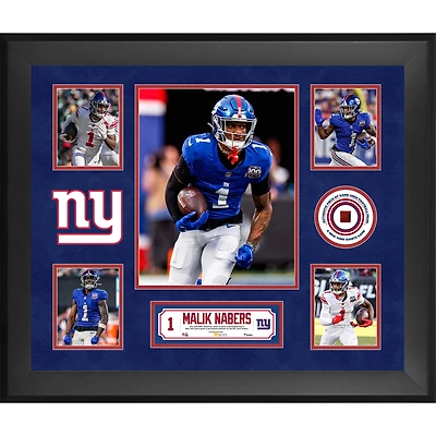 V106832 Giants New York Giants Collage encadré 5 photos 51 x 61 cm avec un morceau de ballon de football américain utilisé en match