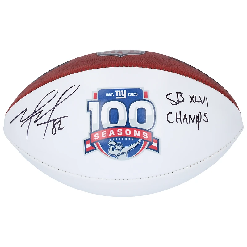 Mario Manningham New York Giants Autographed 100th Season Wilson White Panel Football with "SB XLVI Champs" Inscription
