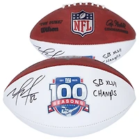 V106832 Giants Mario Manningham New York Giants Ballon de football Wilson White Panel autographié pour la 100e saison avec inscription « SB XLVI Champs » Mario Manningham AUT FOOTBALL-WHITE PANEL 45824 AUTBALFTB FTBLMA0330 #6