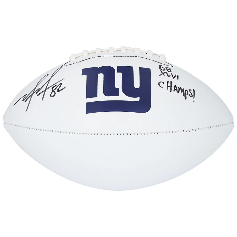 Ballon de football Franklin White Panel autographié par Mario Manningham des New York Giants avec l'inscription « SB XLVI Champs »