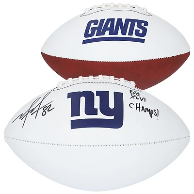 Ballon de football Franklin White Panel autographié par Mario Manningham des New York Giants avec l'inscription « SB XLVI Champs »