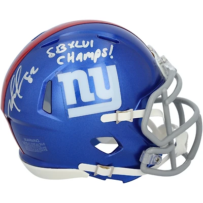 Casque Riddell Speed ​​Mini autographié par Mario Manningham des New York Giants avec inscription « SB XLVI Champs »