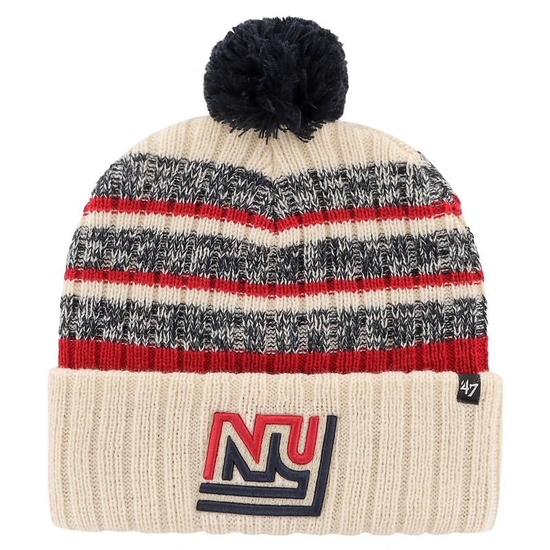 Bonnet en tricot à revers Legacy Tavern '47 Natural New York Giants pour hommes avec pompon