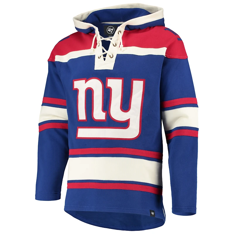 Men's '47 Royal/Red New York Giants Lacer V-Neck Pullover Hoodie