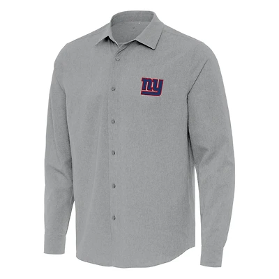 Chemise boutonnée à manches longues tissée Exposure pour homme, gris Antigua, des New York Giants