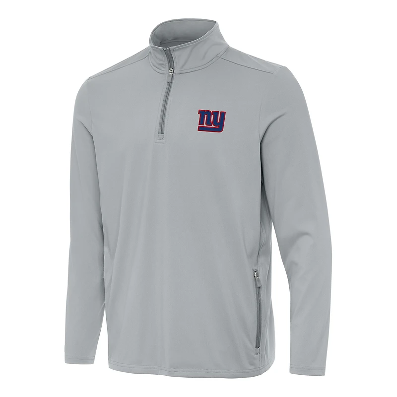 Men's Antigua  Gray New York Giants Perilous Quarter-Zip Pullover Top
