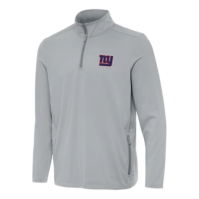 Men's Antigua  Gray New York Giants Perilous Quarter-Zip Pullover Top