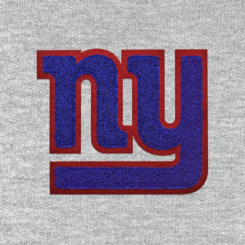 Men's Antigua Heathered Gray New York Giants Action Chenille Pullover Hoodie
