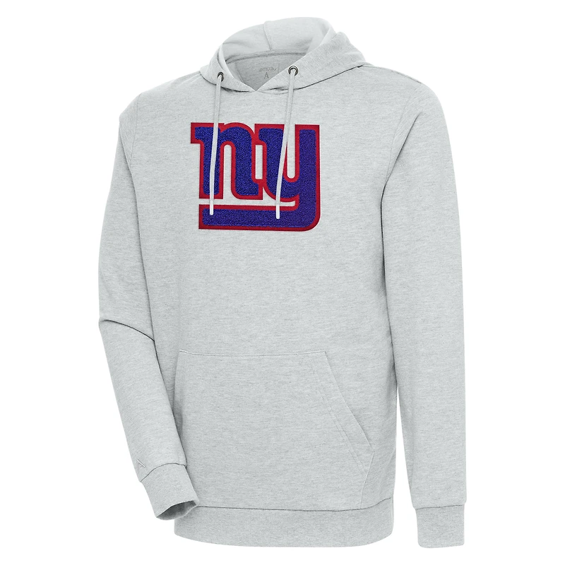 Men's Antigua Heathered Gray New York Giants Action Chenille Pullover Hoodie