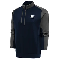 Pull à enfiler quart de zip pour homme, bleu marine/anthracite, avec logo rétro des New York Giants