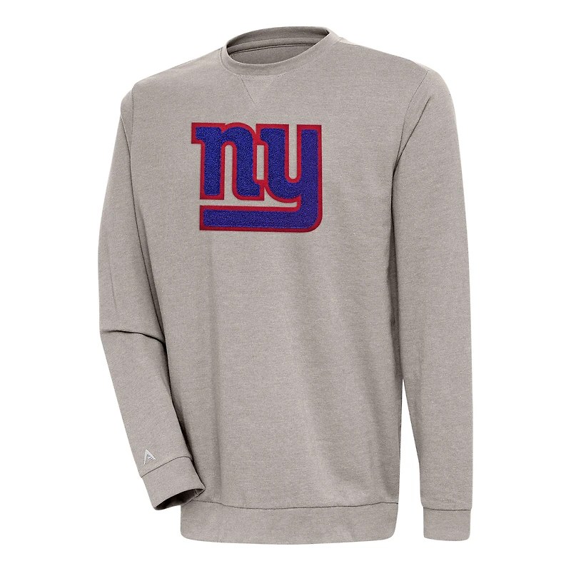 Men's Antigua Oatmeal New York Giants Reward Chenille Pullover Crewneck Sweatshirt