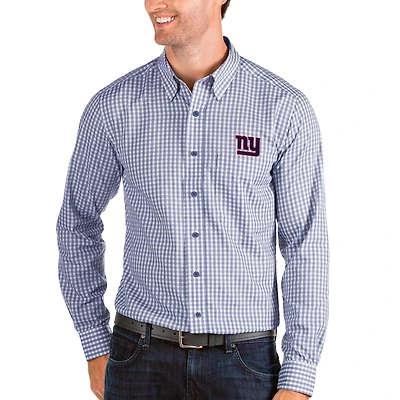 Chemise boutonnée tissée à manches longues pour homme, Antigua Royal/Blanc, New York Giants