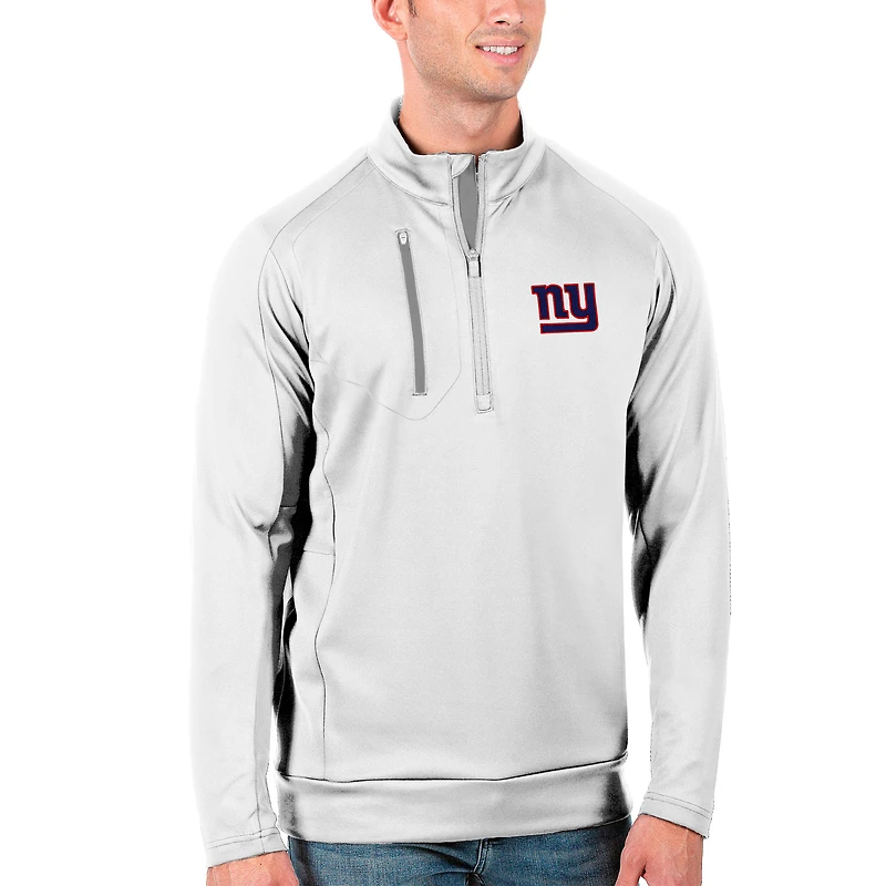 Men's Antigua White/Silver New York Giants Generation Quarter-Zip Pullover Jacket
