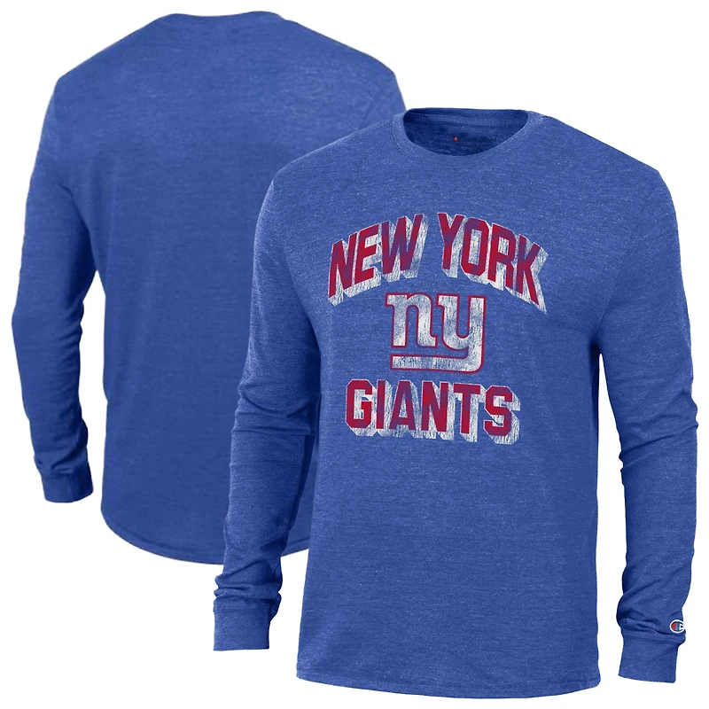 T-shirt à manches longues Champion Heather Royal New York Giants Ultimate Tri-Blend pour homme