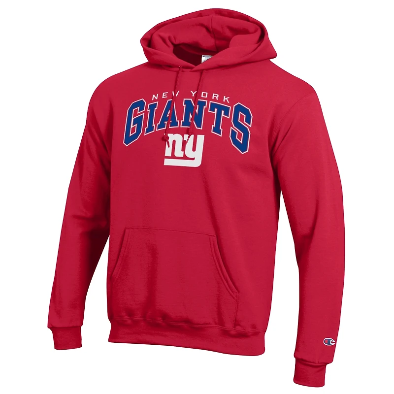 Sweat à capuche Champion Royal New York Giants Powerblend avec logo en arc sur fond blanc