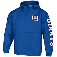 Men's Champion Royal New York Giants Packable Hooded Windbreaker Half-Zip Jacket