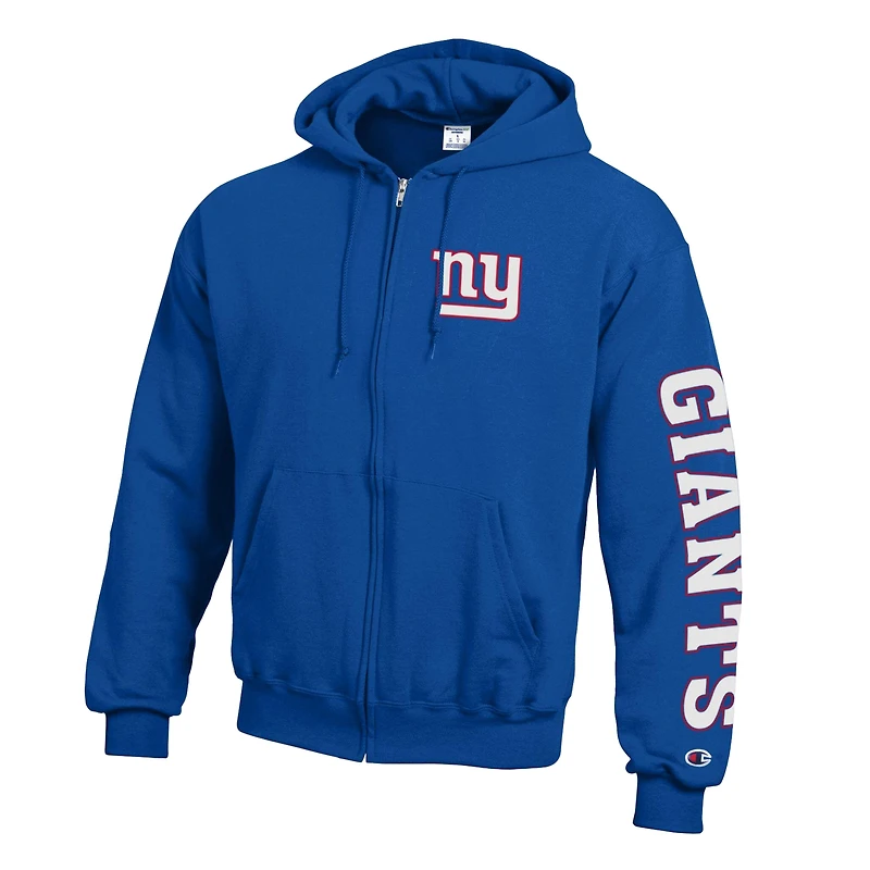 Sweat à capuche zippé Champion Royal New York Giants en polaire Powerblend pour homme