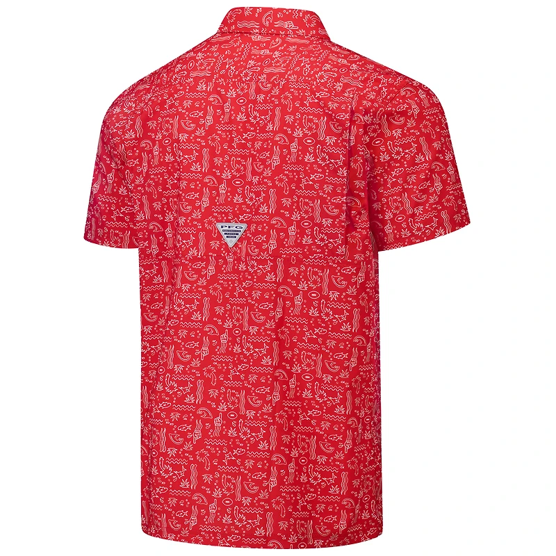 Chemise boutonnée Columbia PFG Red New York Giants Super Slack Tide Omni-Wick pour homme