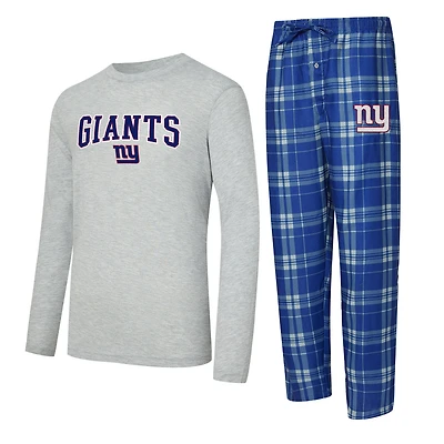 Ensemble t-shirt à manches longues et pantalon carreaux New York Giants Regulate de Concepts Sport pour homme, coloris royal/gris chiné